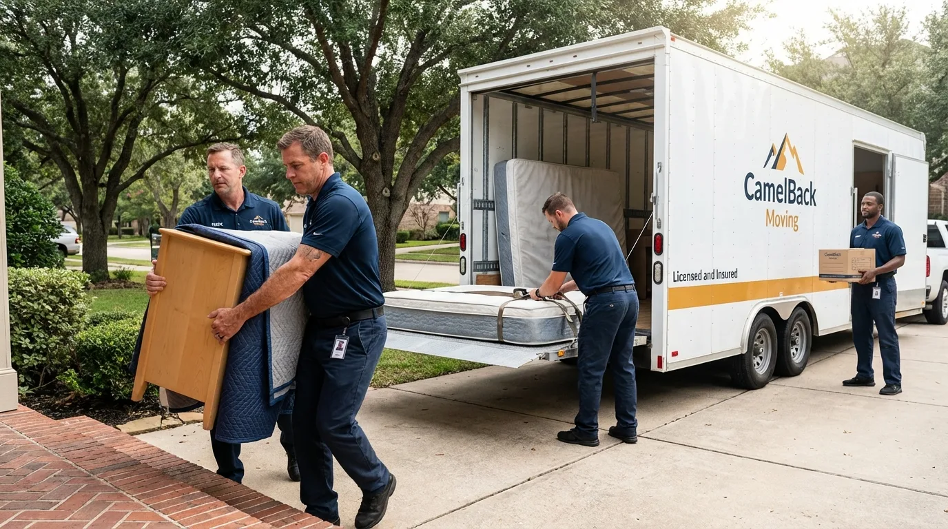Crew loading residential truck for cross-state move from Shattuck, OK