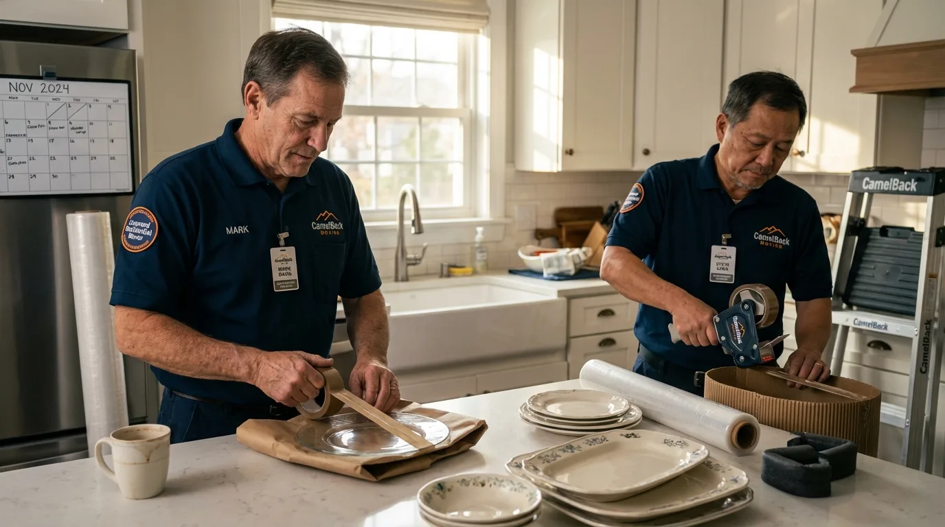 Professional crew packing kitchen dishware in Shattuck, OK